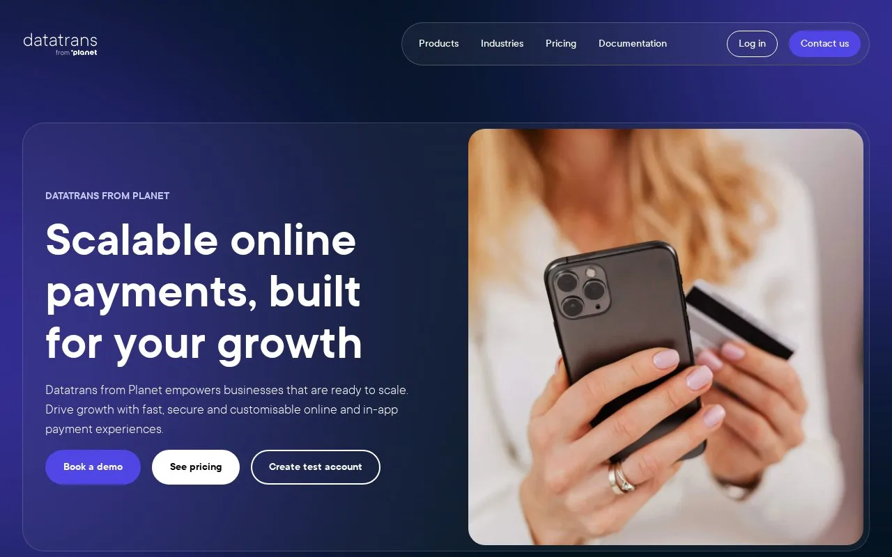 Screenshot of the Datatrans homepage
