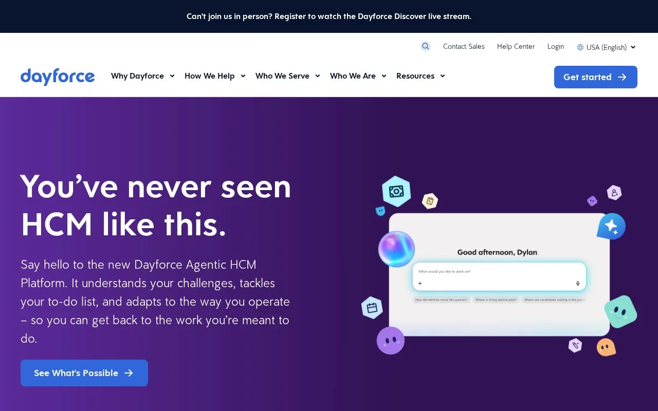 Screenshot of the Dayforce homepage