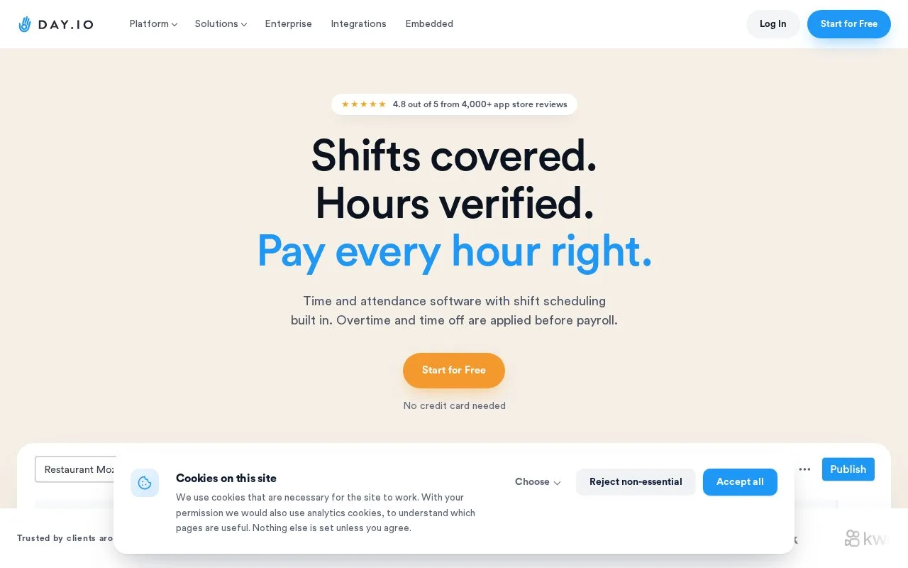Screenshot of the Day.io homepage