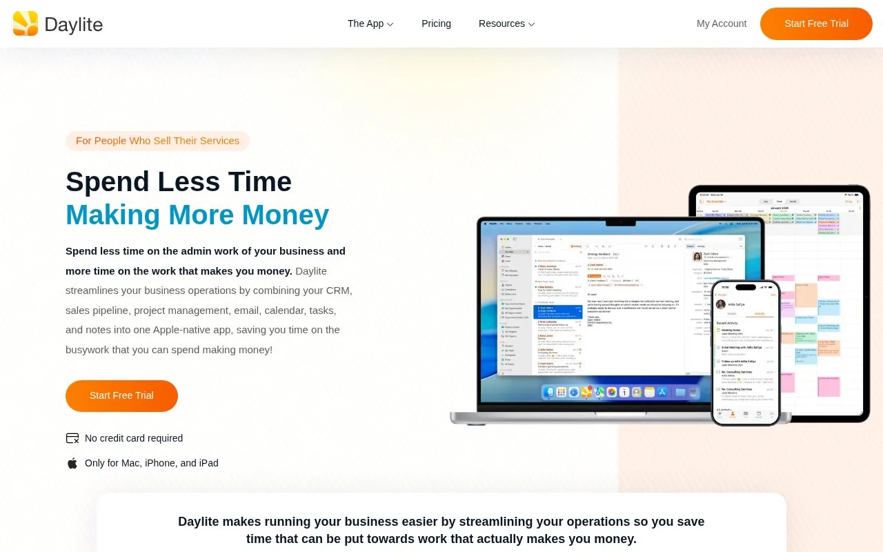 Screenshot of the Daylite homepage