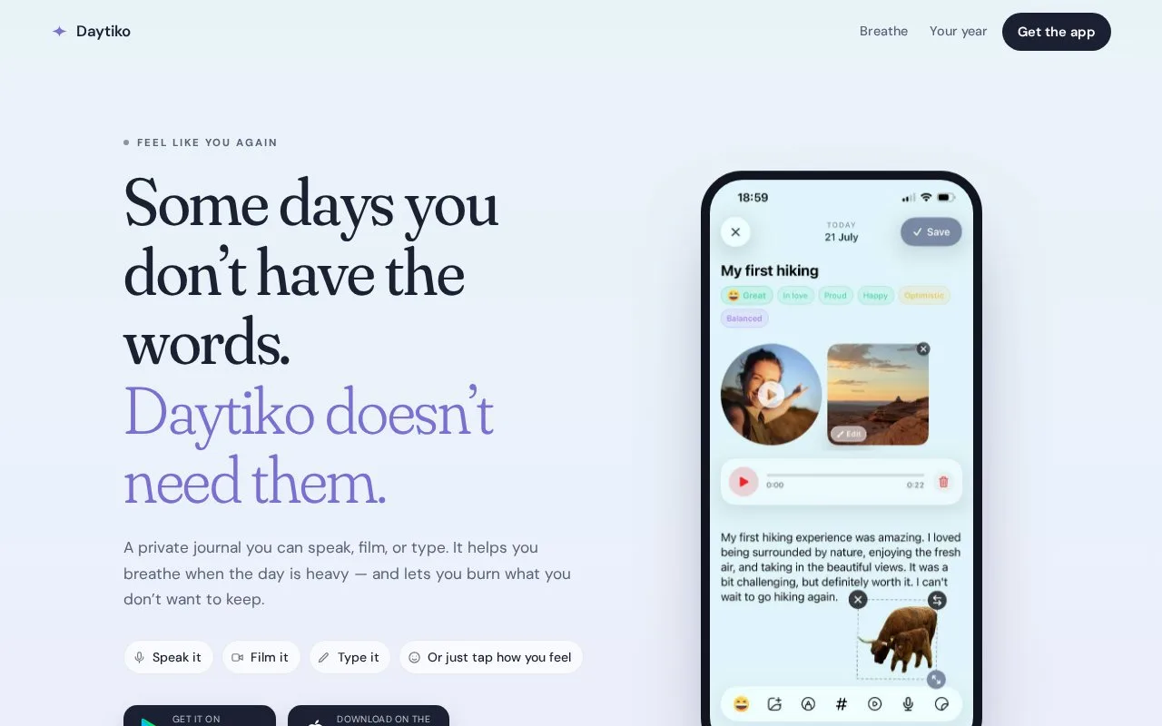 Screenshot of the Daytiko homepage