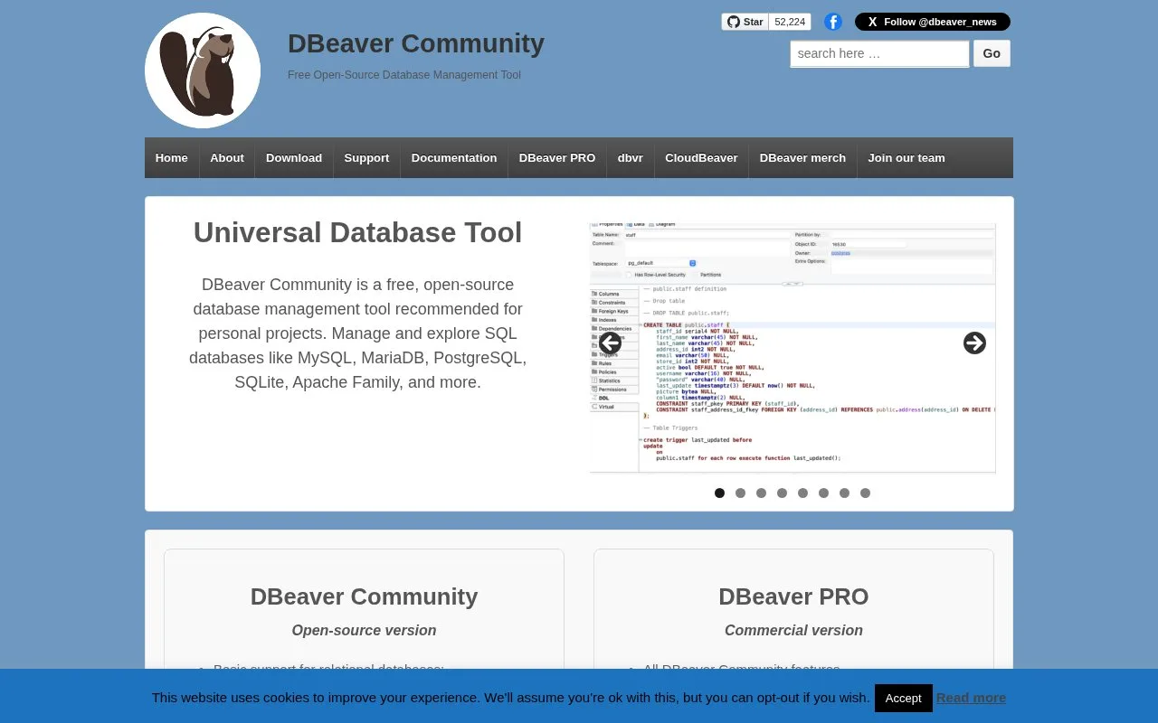 Screenshot of the DBeaver Community homepage