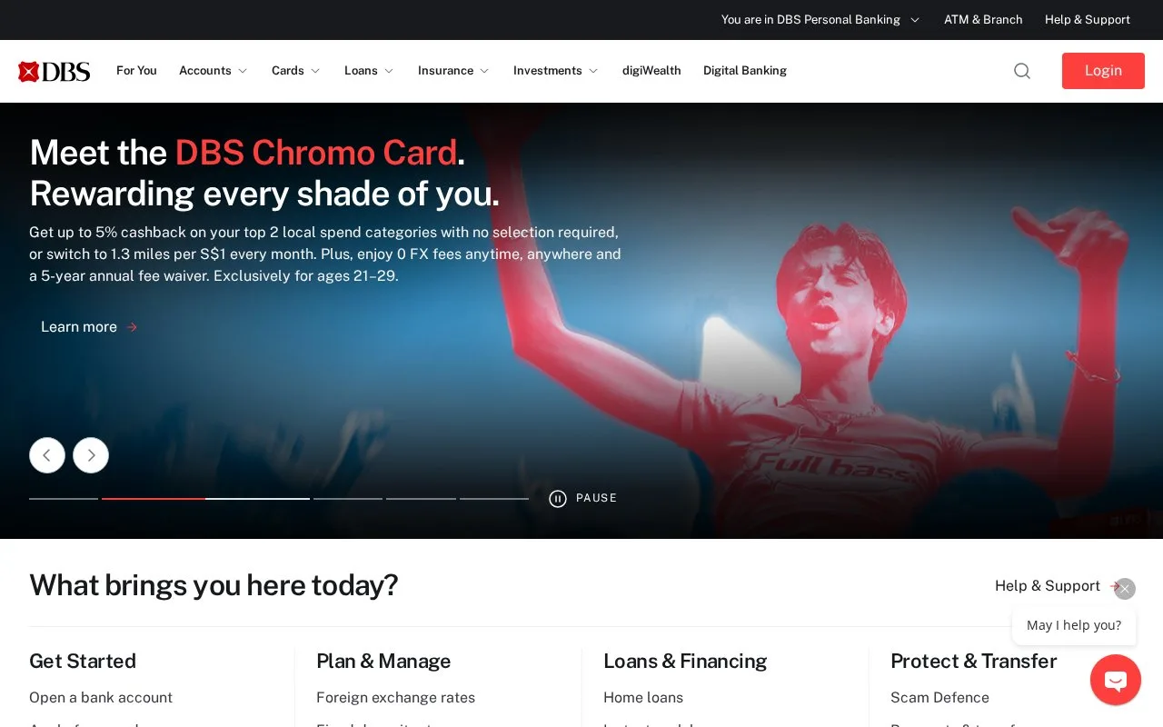 Screenshot of the DBS Bank homepage