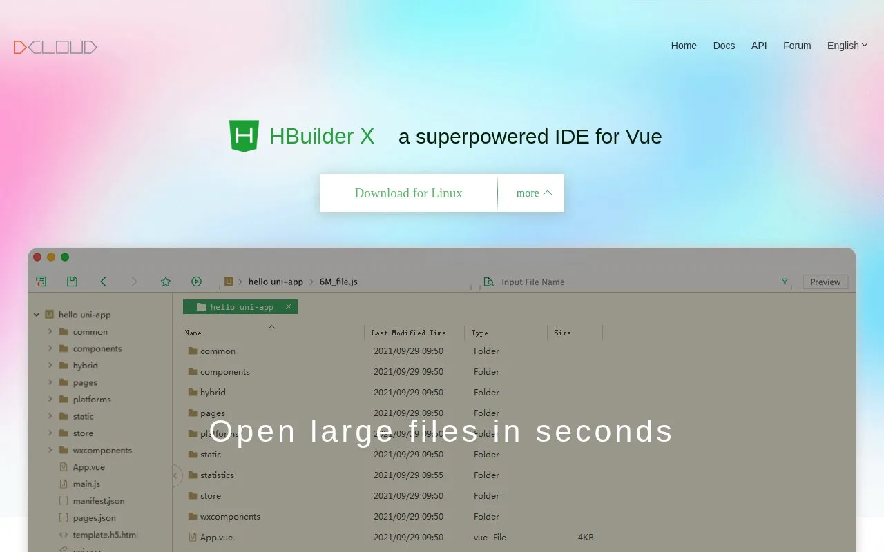 Screenshot of the HBuilderX homepage
