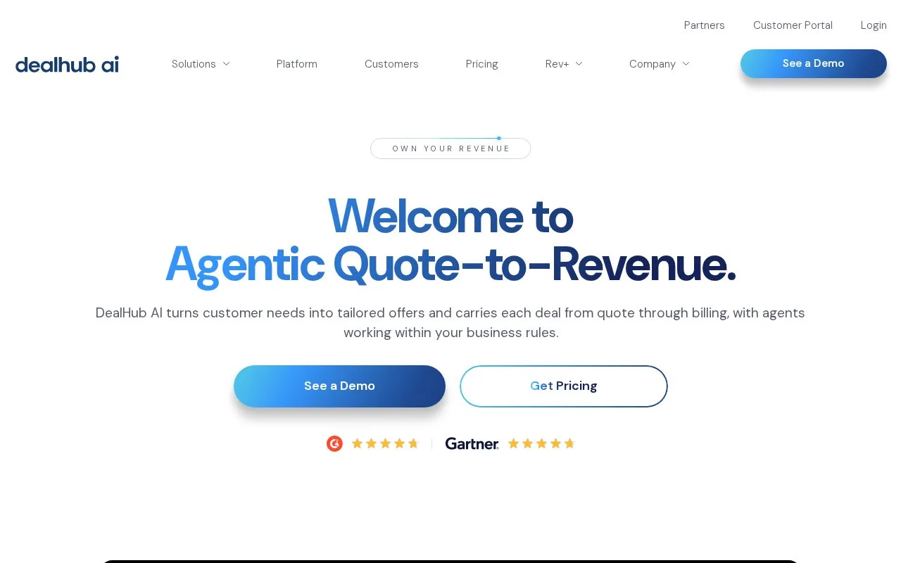 Screenshot of the DealHub homepage