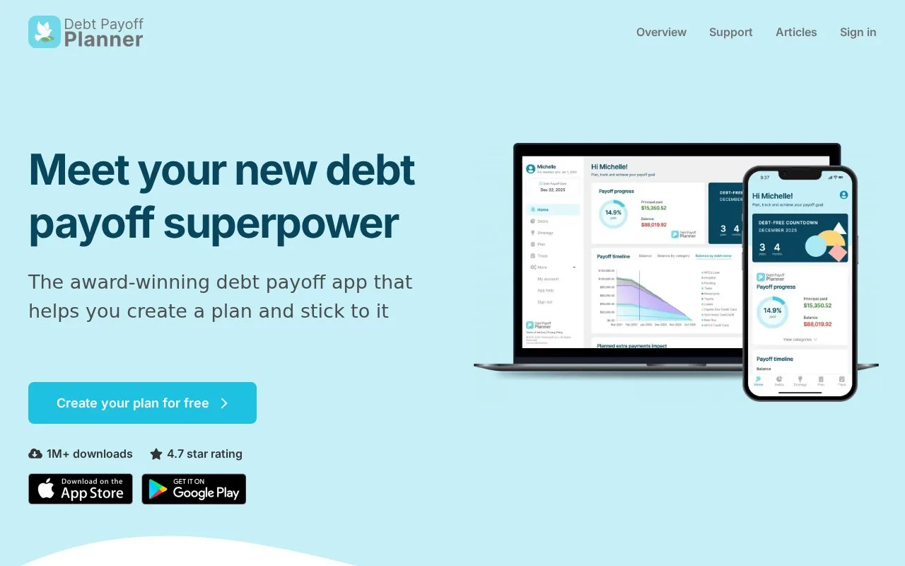 Screenshot of the Debt Payoff Planner homepage