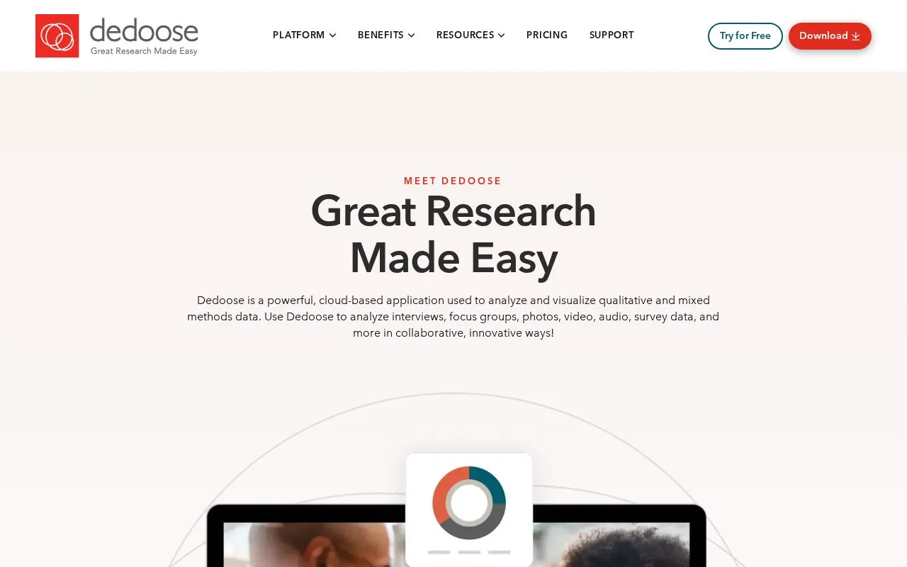 Screenshot of the Dedoose homepage