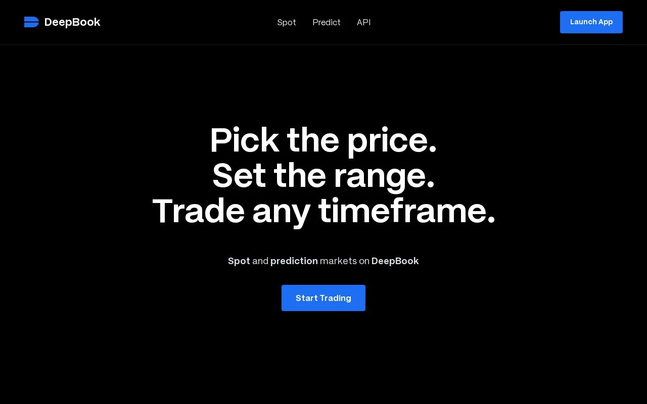 Screenshot of the DeepBook homepage