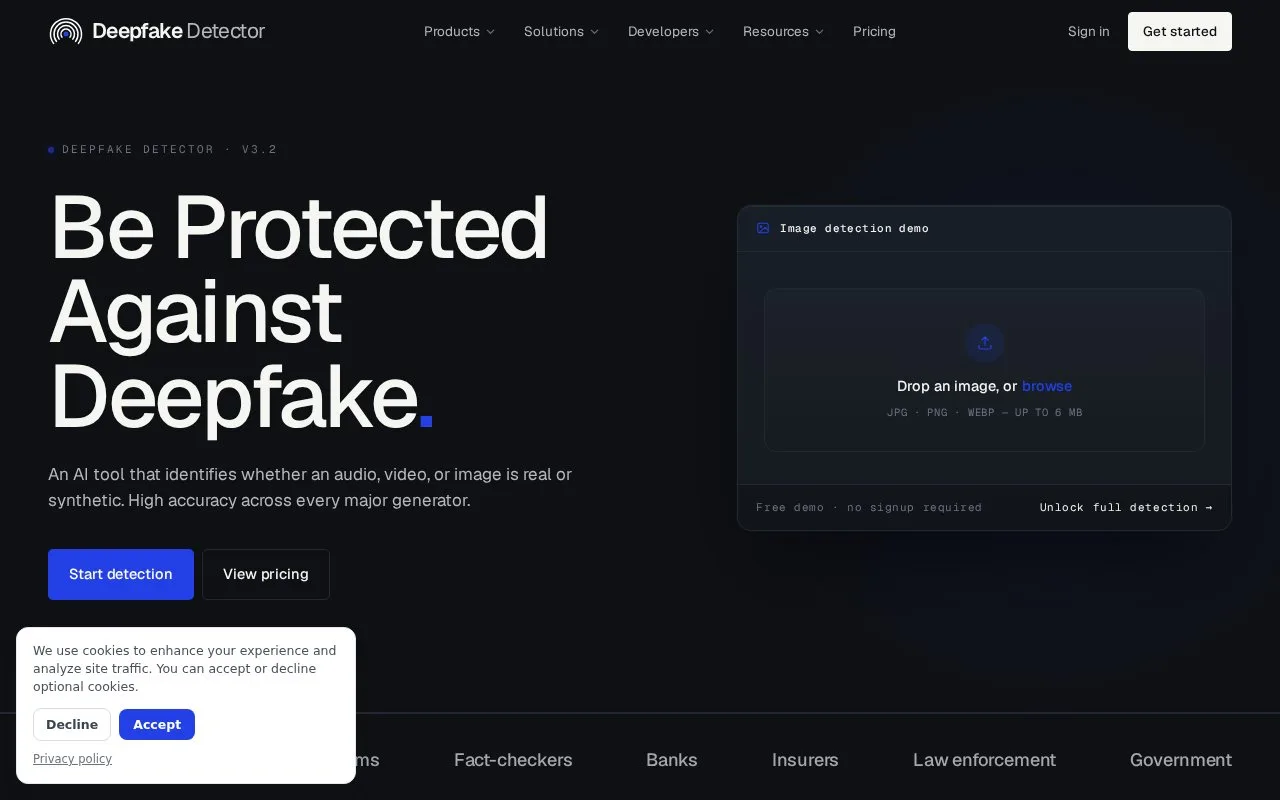 Screenshot of the Deepfake Detector homepage