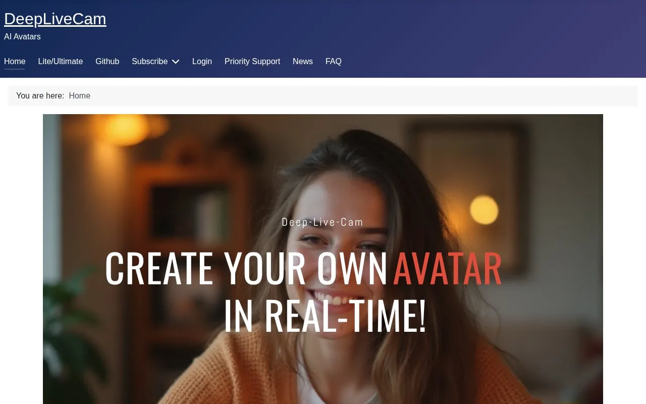 Screenshot of the DeepLiveCam homepage