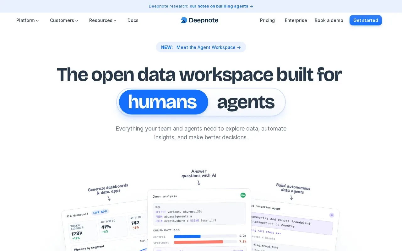 Screenshot of the Deepnote homepage