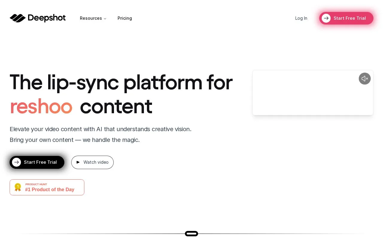 Screenshot of the Deepshot homepage