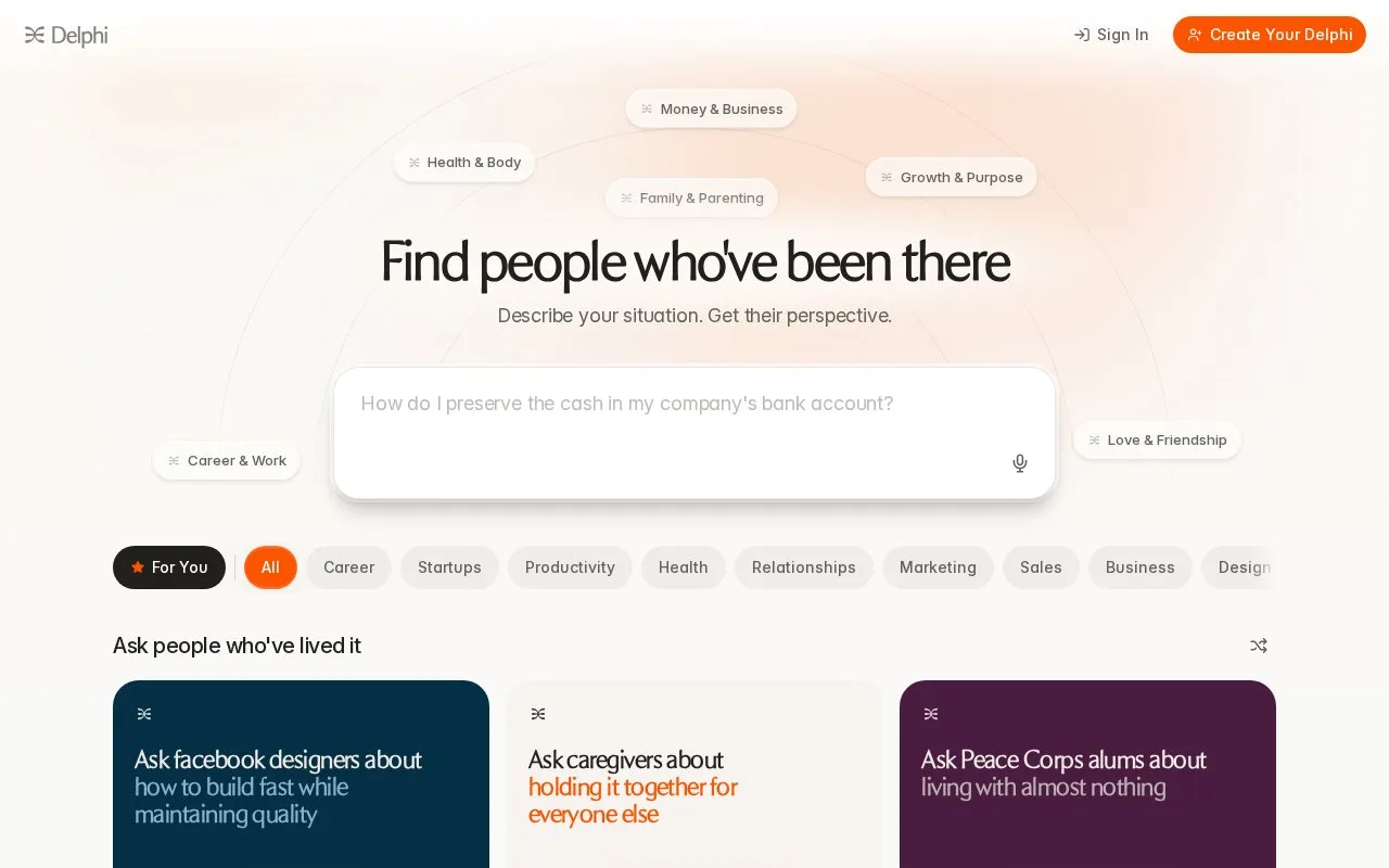 Screenshot of the Delphi homepage