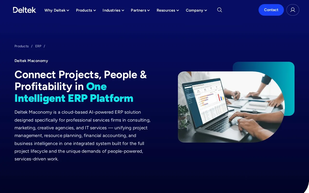 Screenshot of the Deltek Maconomy homepage