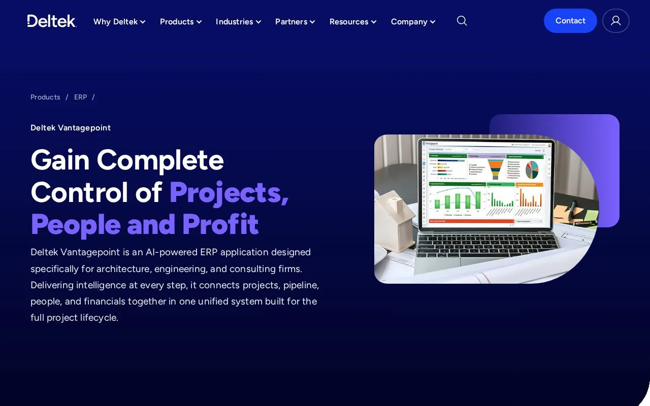 Screenshot of the Deltek Vantagepoint homepage