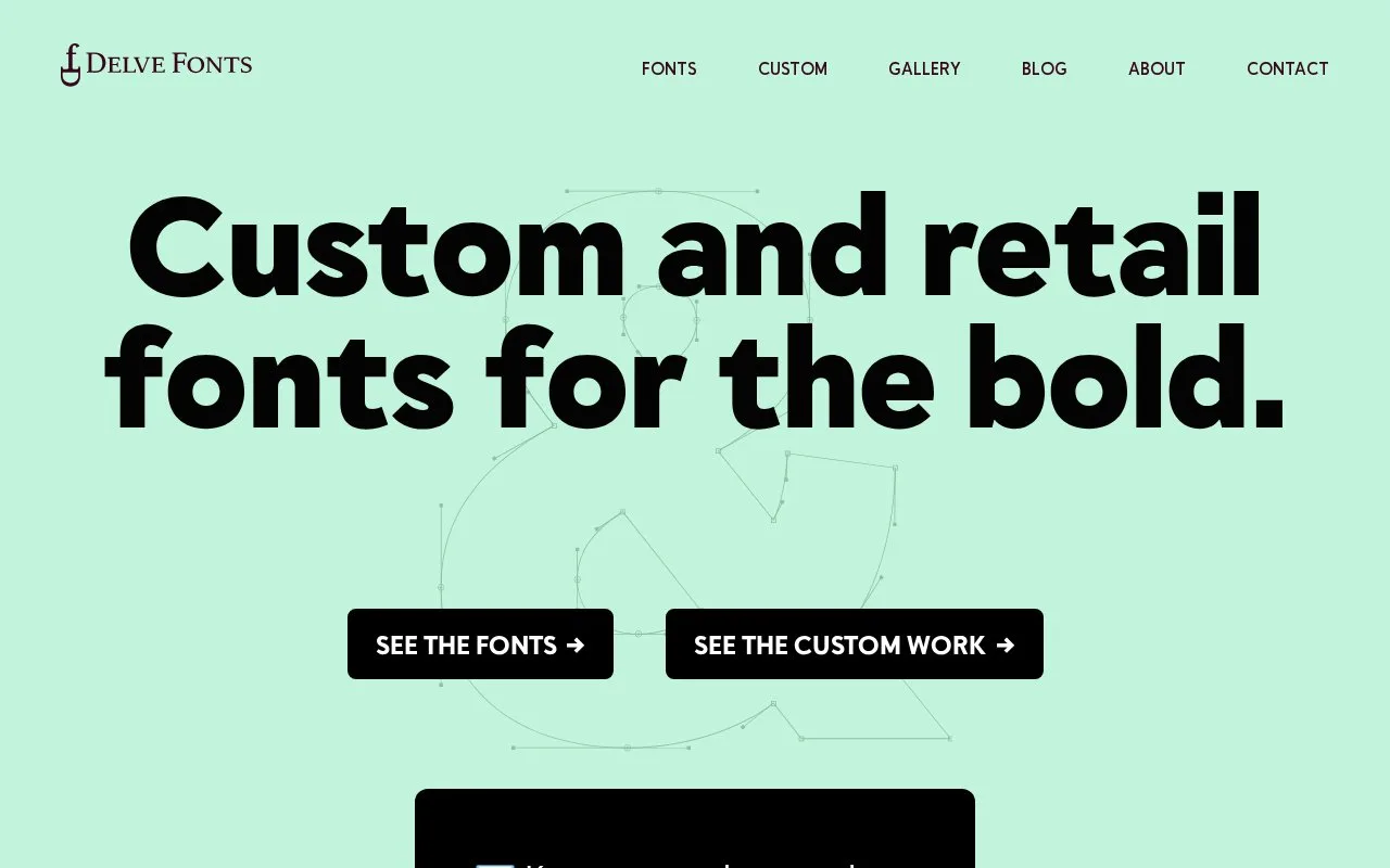 Screenshot of the Delve Fonts homepage