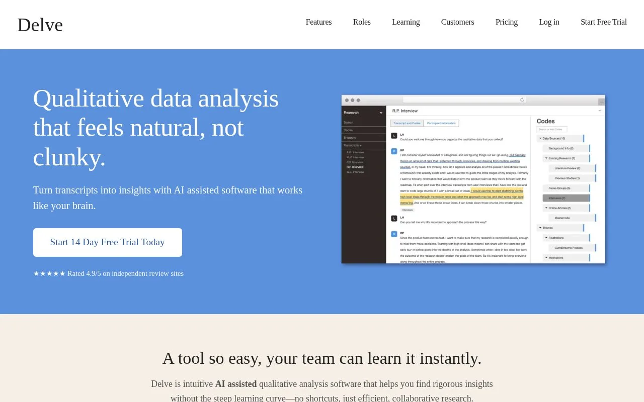 Screenshot of the Delve homepage