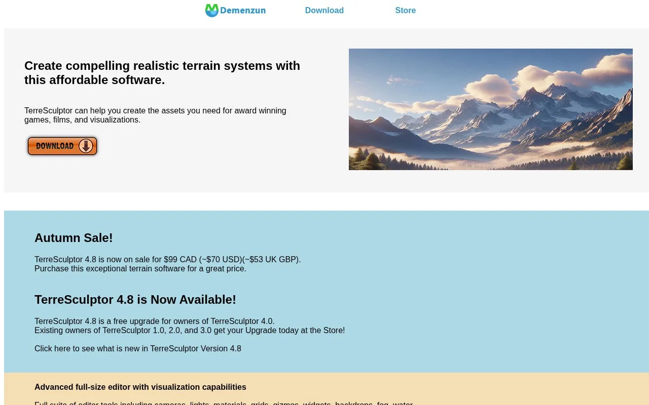 Screenshot of the TerreSculptor homepage