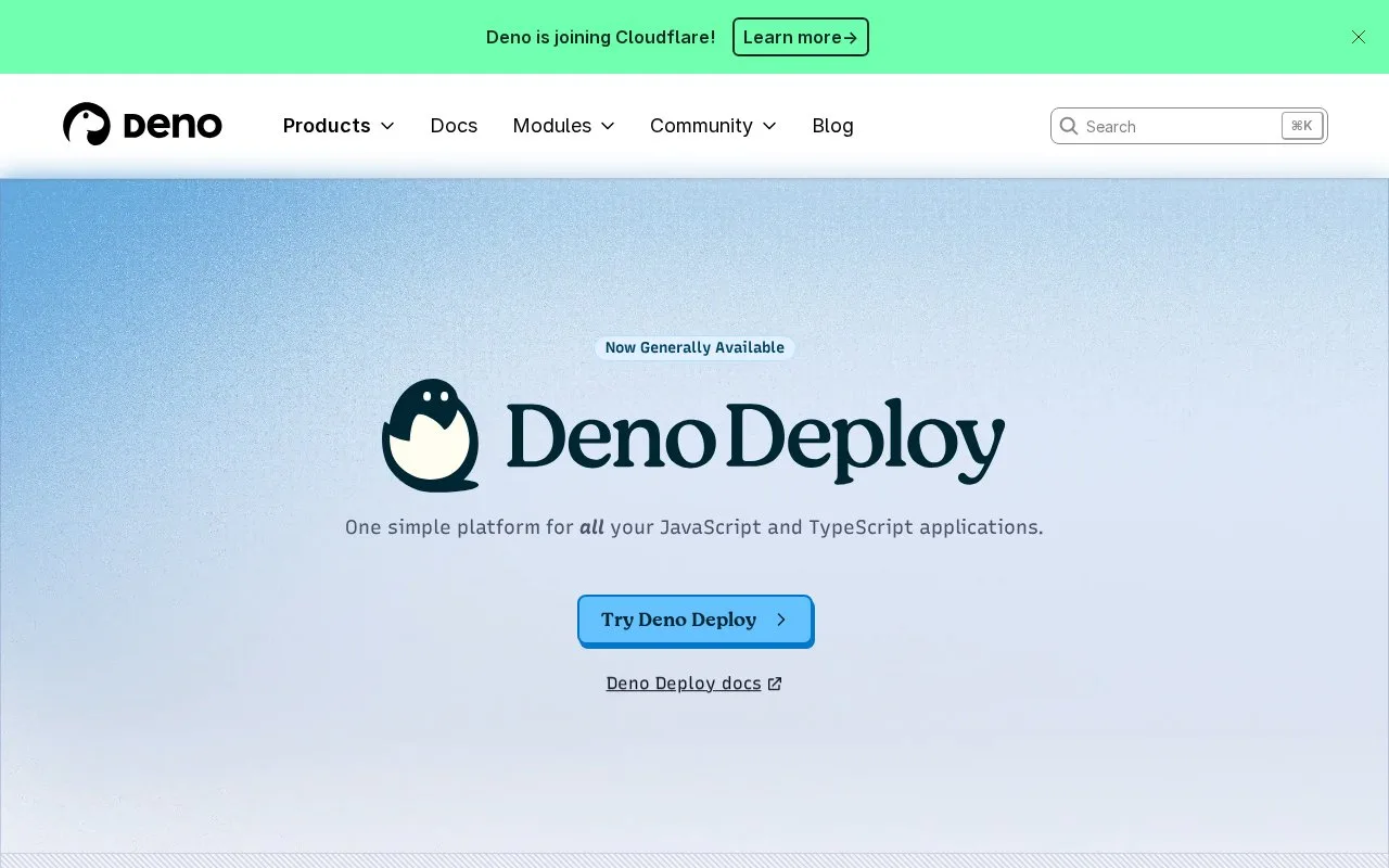 Screenshot of the Deno Deploy homepage