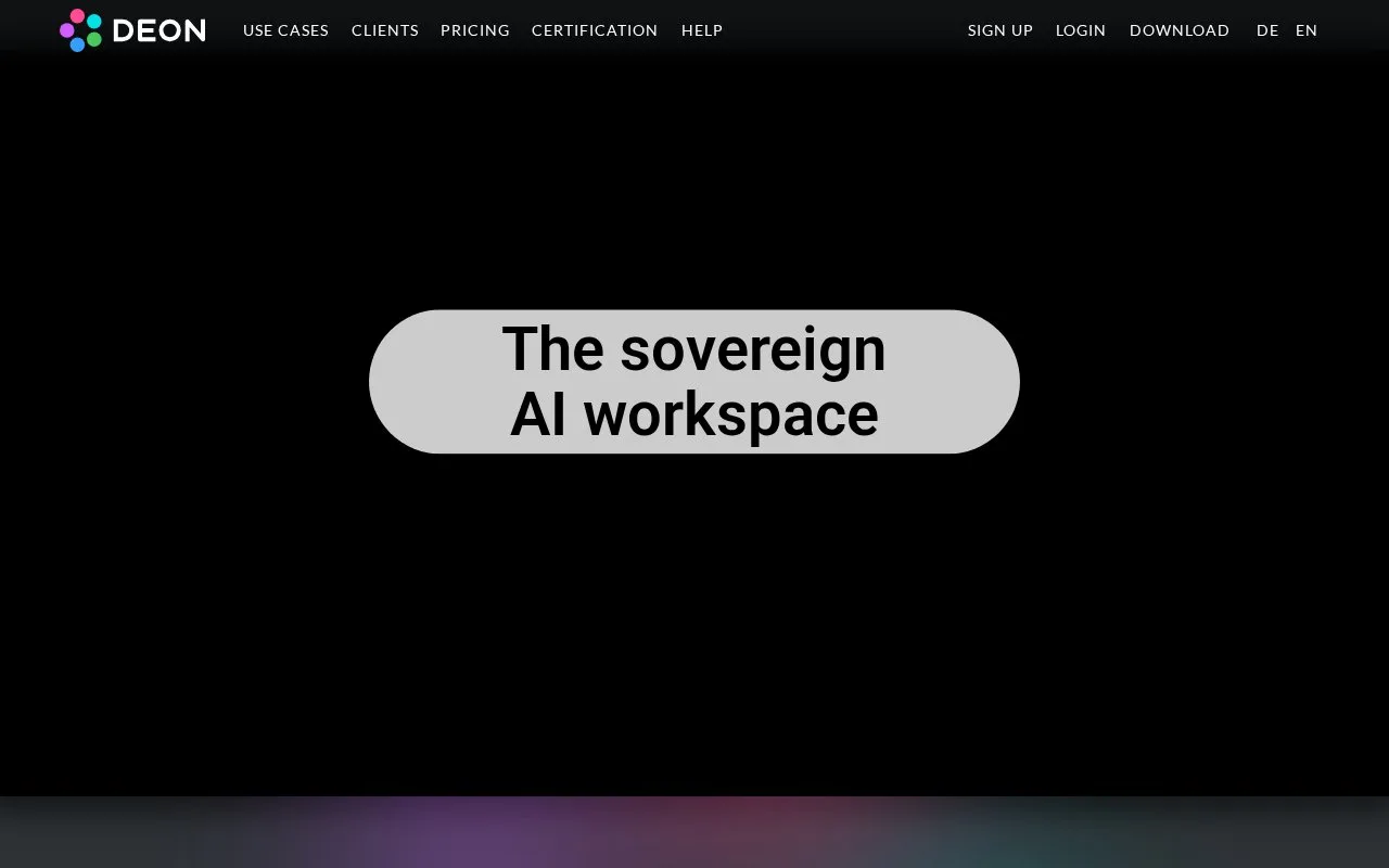 Screenshot of the DEON homepage