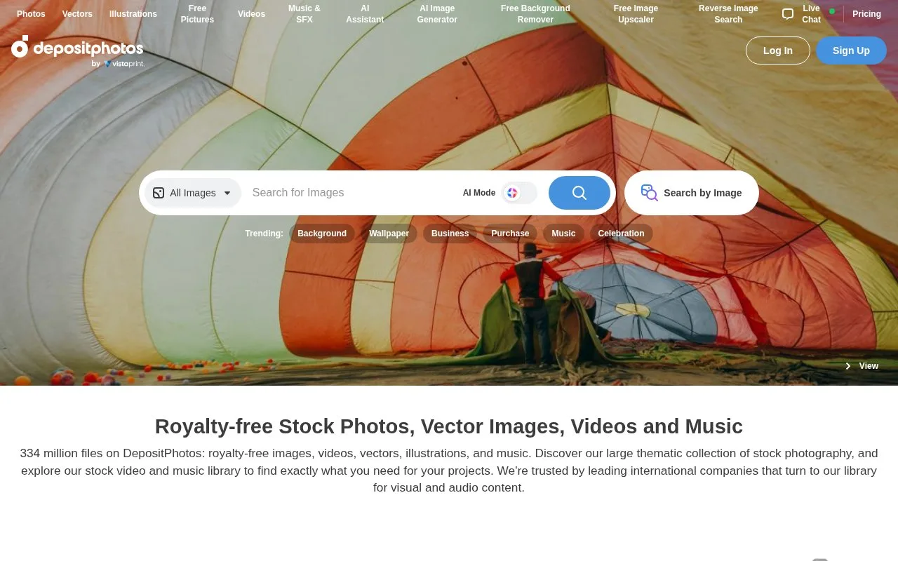 Screenshot of the Depositphotos homepage