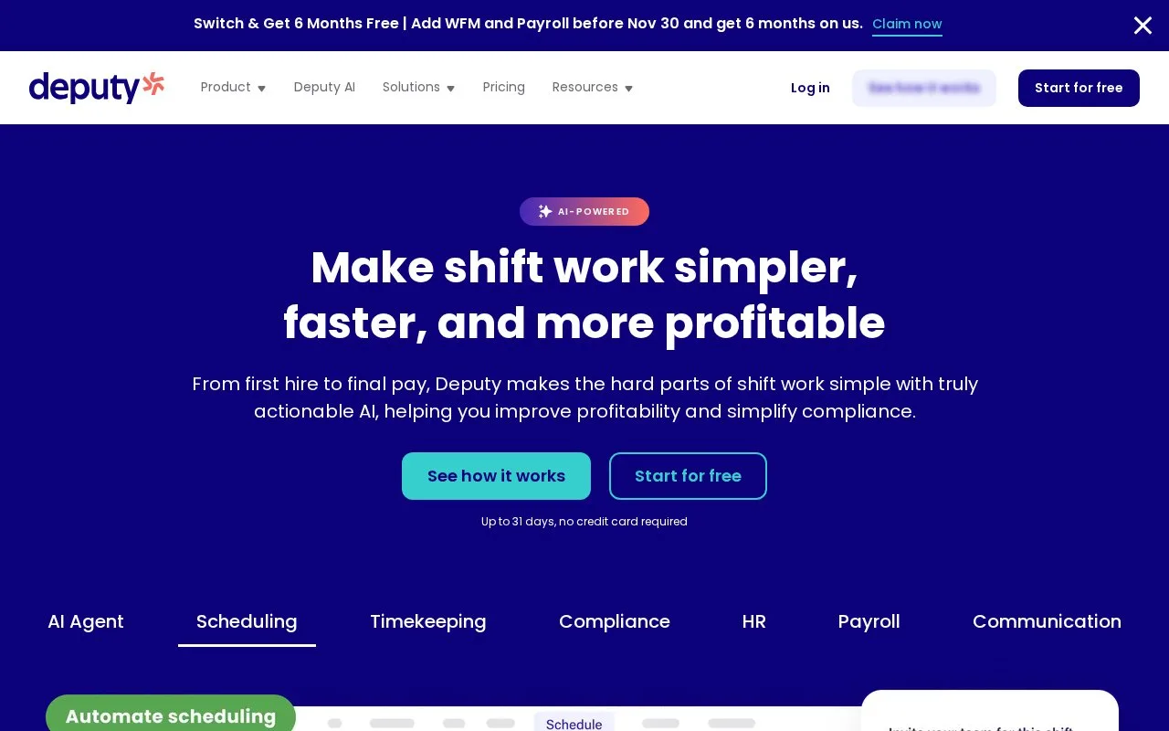 Screenshot of the Deputy homepage