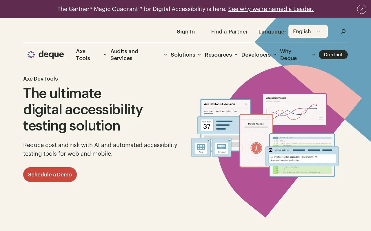 Screenshot of the Axe DevTools homepage