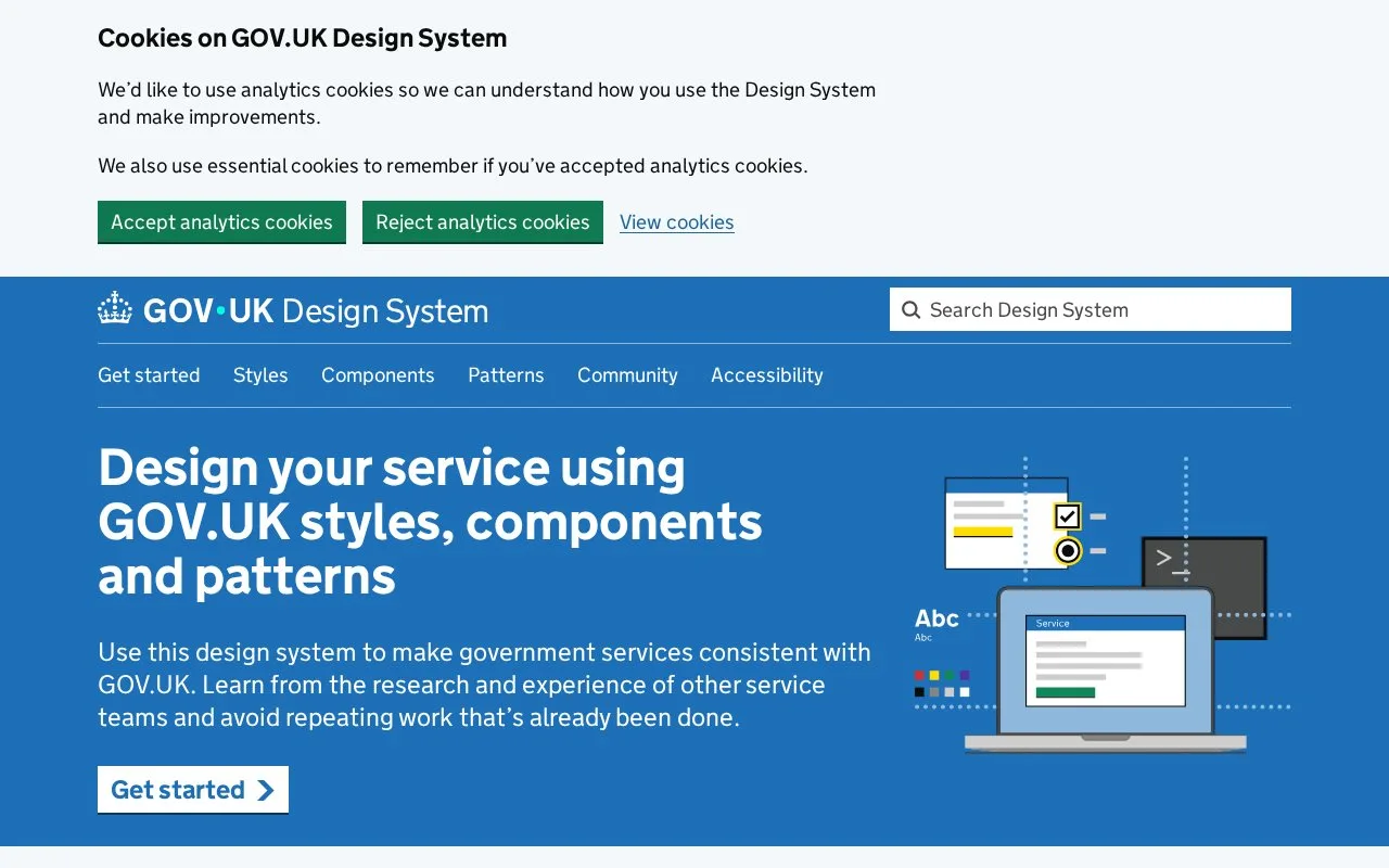 Screenshot of the GOV.UK Design System homepage