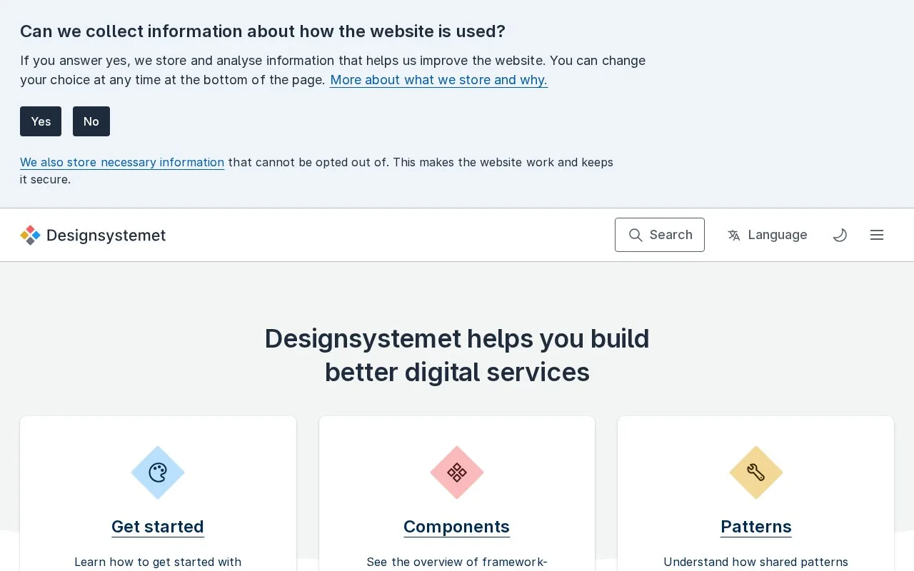 Screenshot of the Designsystemet homepage
