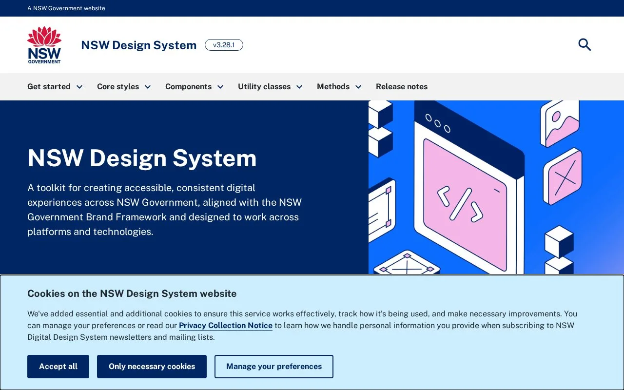 Screenshot of the NSW Design System homepage