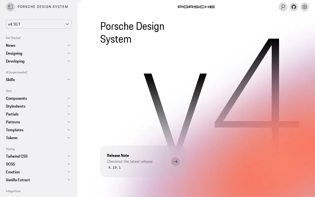Screenshot of the Porsche Design System homepage