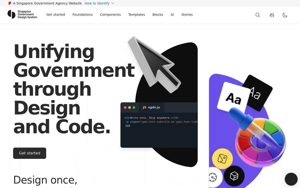 Screenshot of the Singapore Government Design System homepage