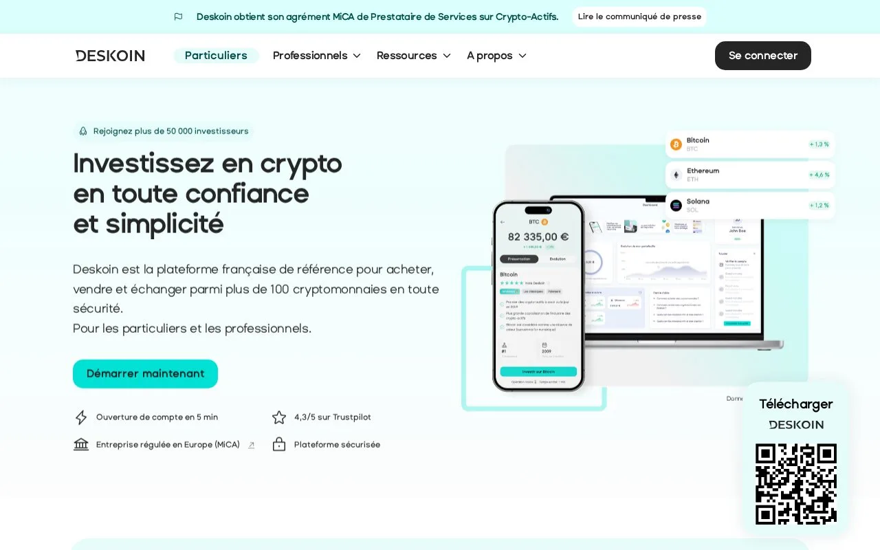 Screenshot of the Deskoin homepage