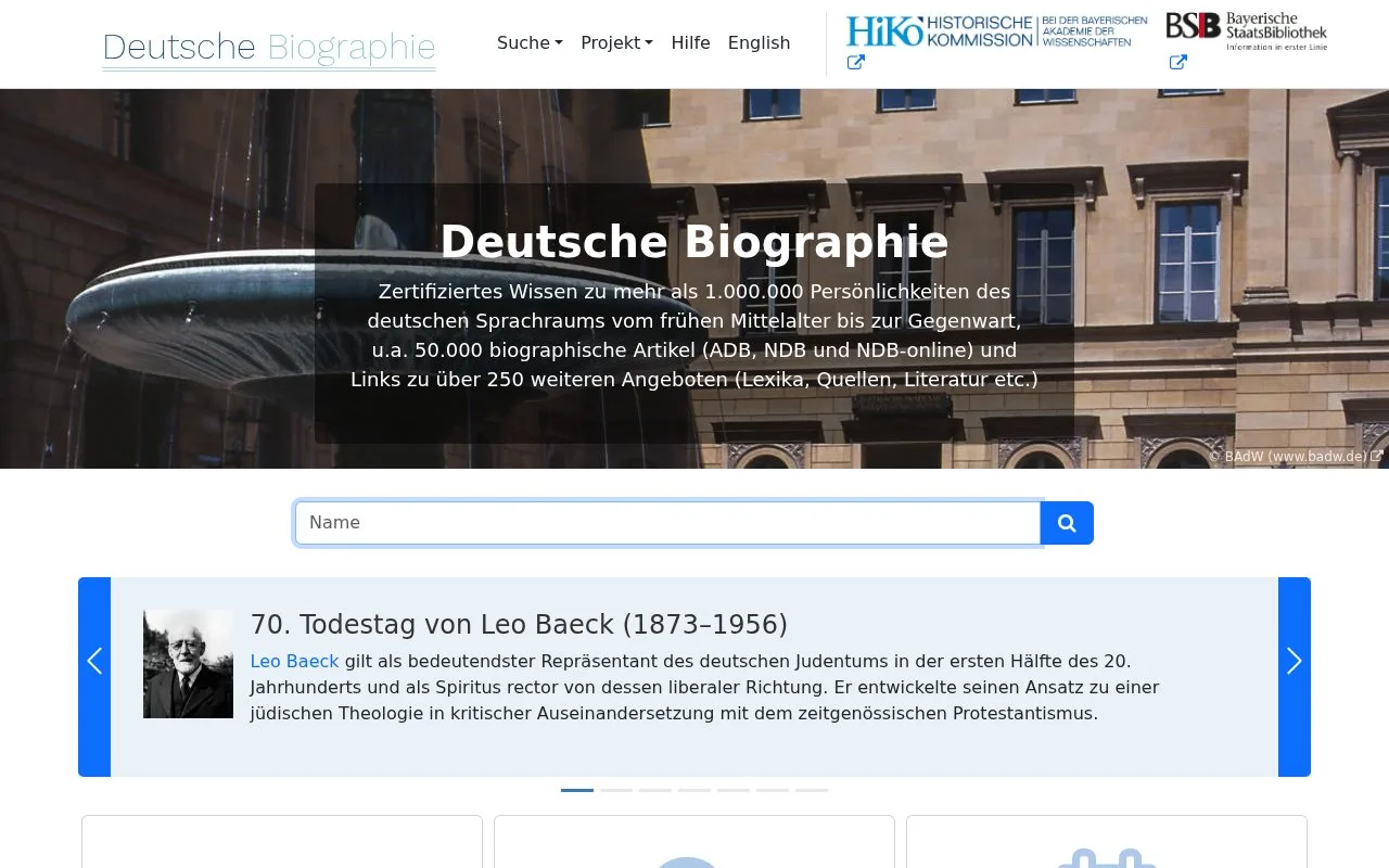 Screenshot of the Deutsche Biographie homepage