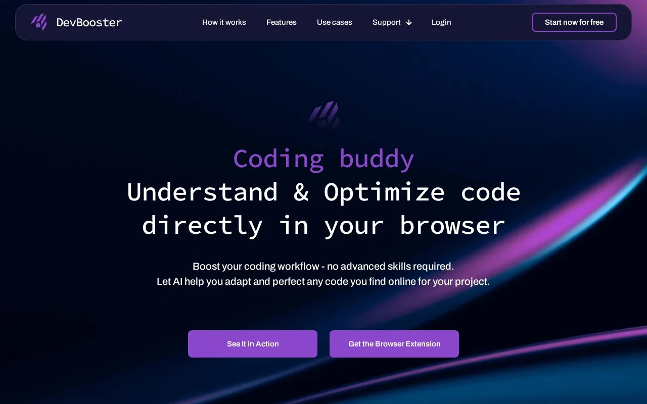 Screenshot of the DevBooster homepage