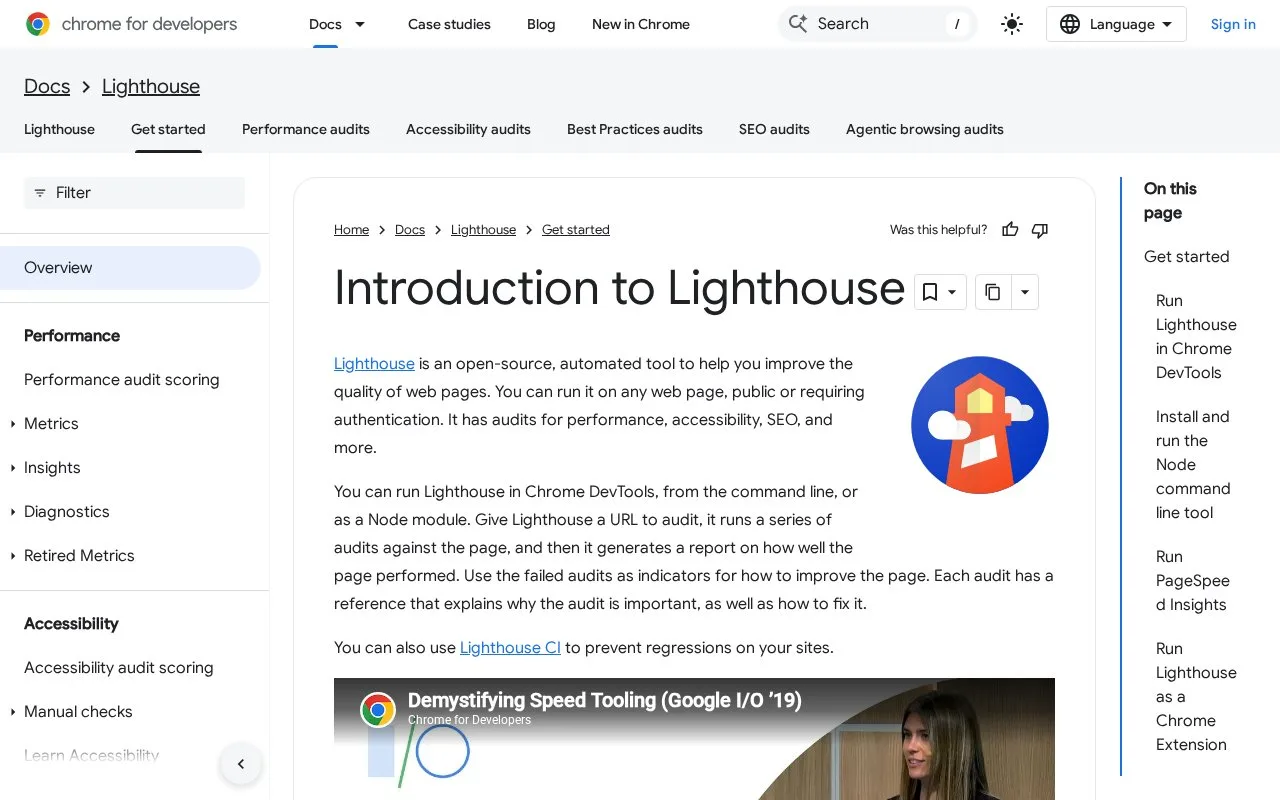 Screenshot of the Lighthouse homepage