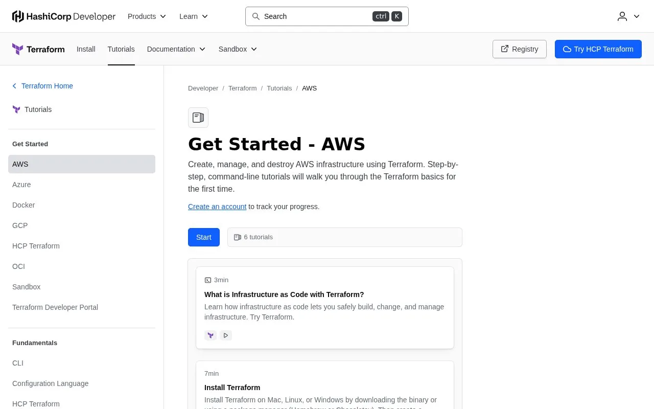 Screenshot of the Terraform homepage