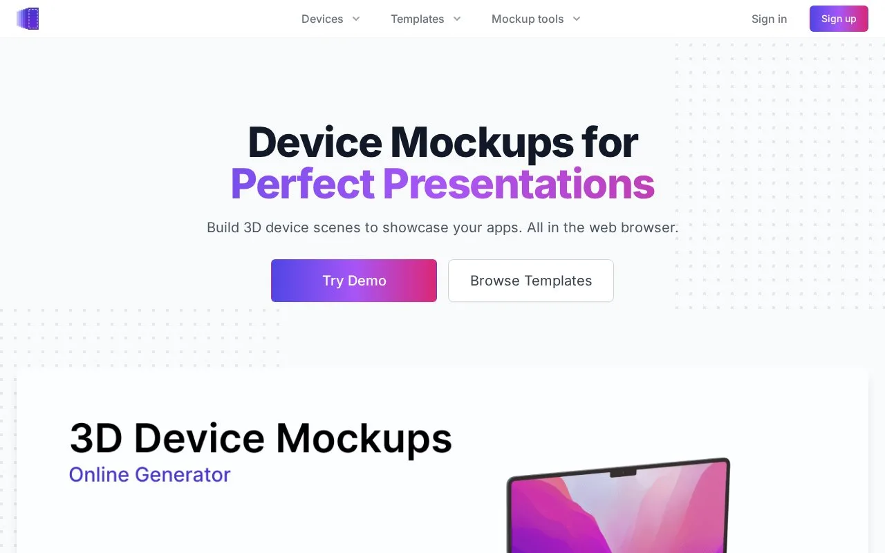 Screenshot of the Device Frames homepage