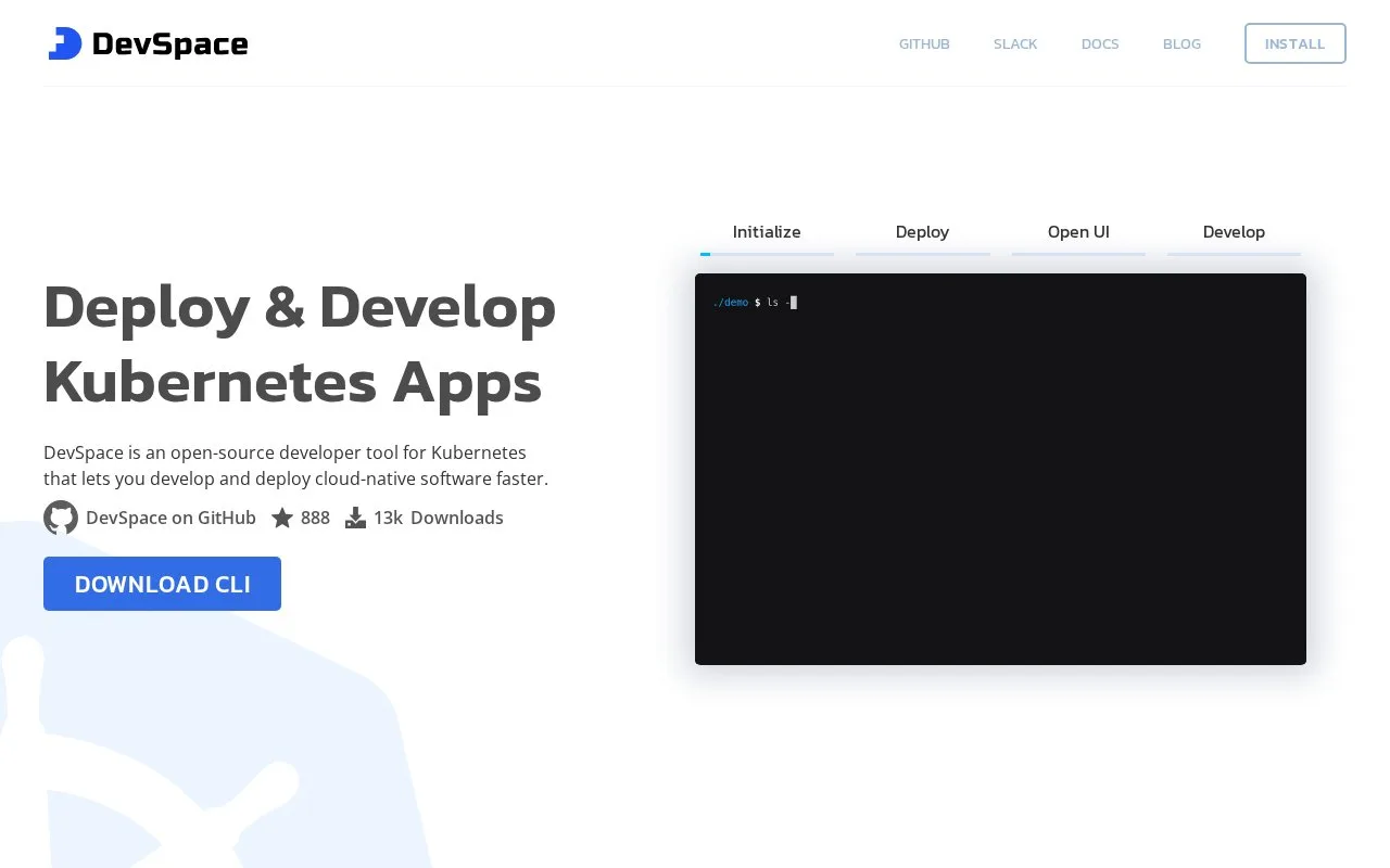 Screenshot of the DevSpace homepage
