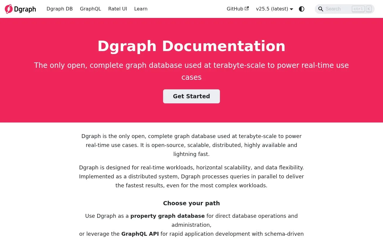 Screenshot of the Dgraph homepage