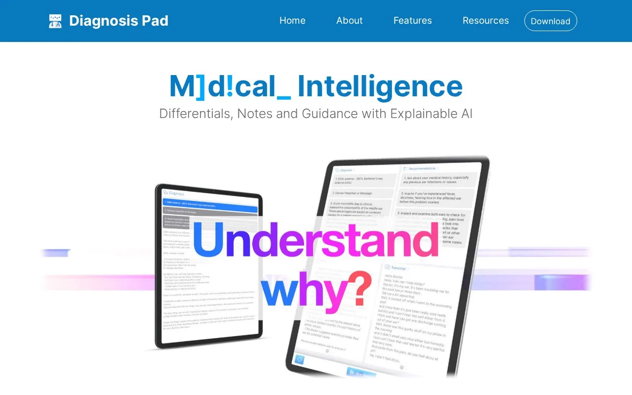 Screenshot of the Diagnosis Pad homepage