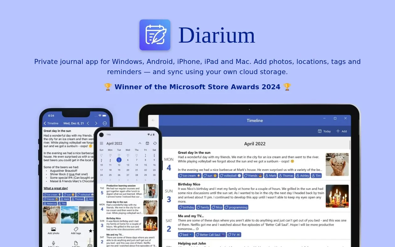 Screenshot of the Diarium homepage