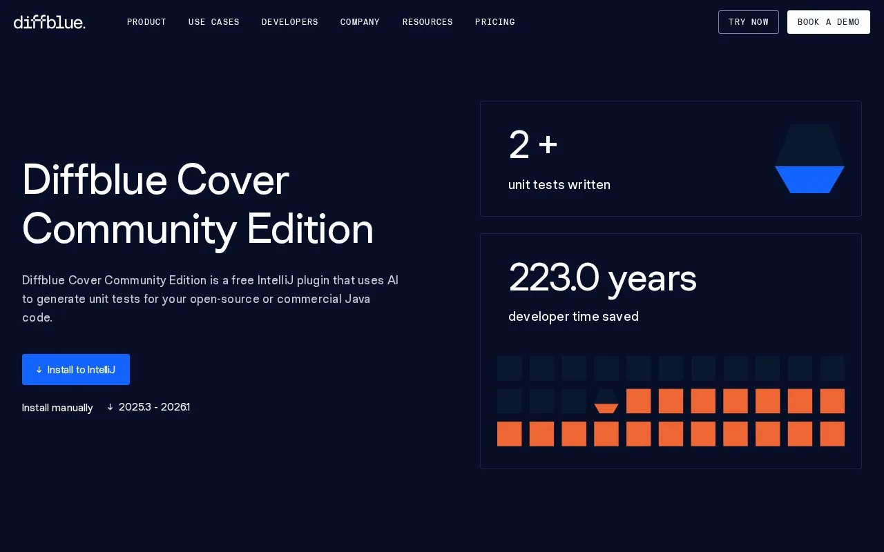 Screenshot of the Diffblue Cover homepage