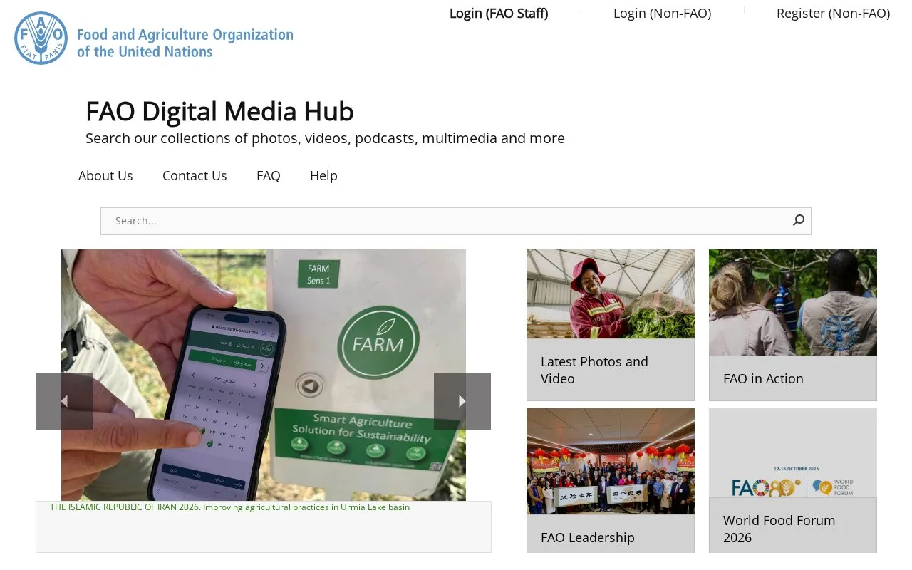 Screenshot of the FAO Digital Media Hub homepage