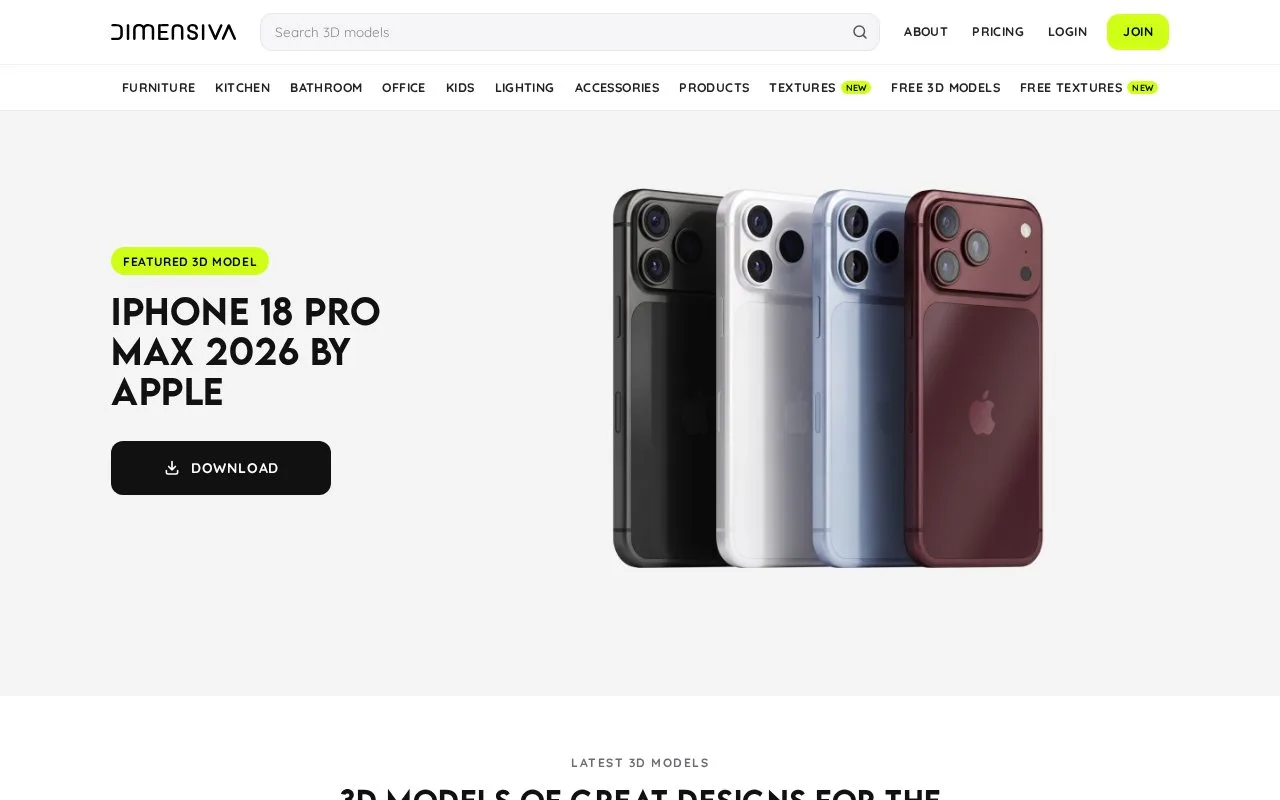 Screenshot of the Dimensiva homepage