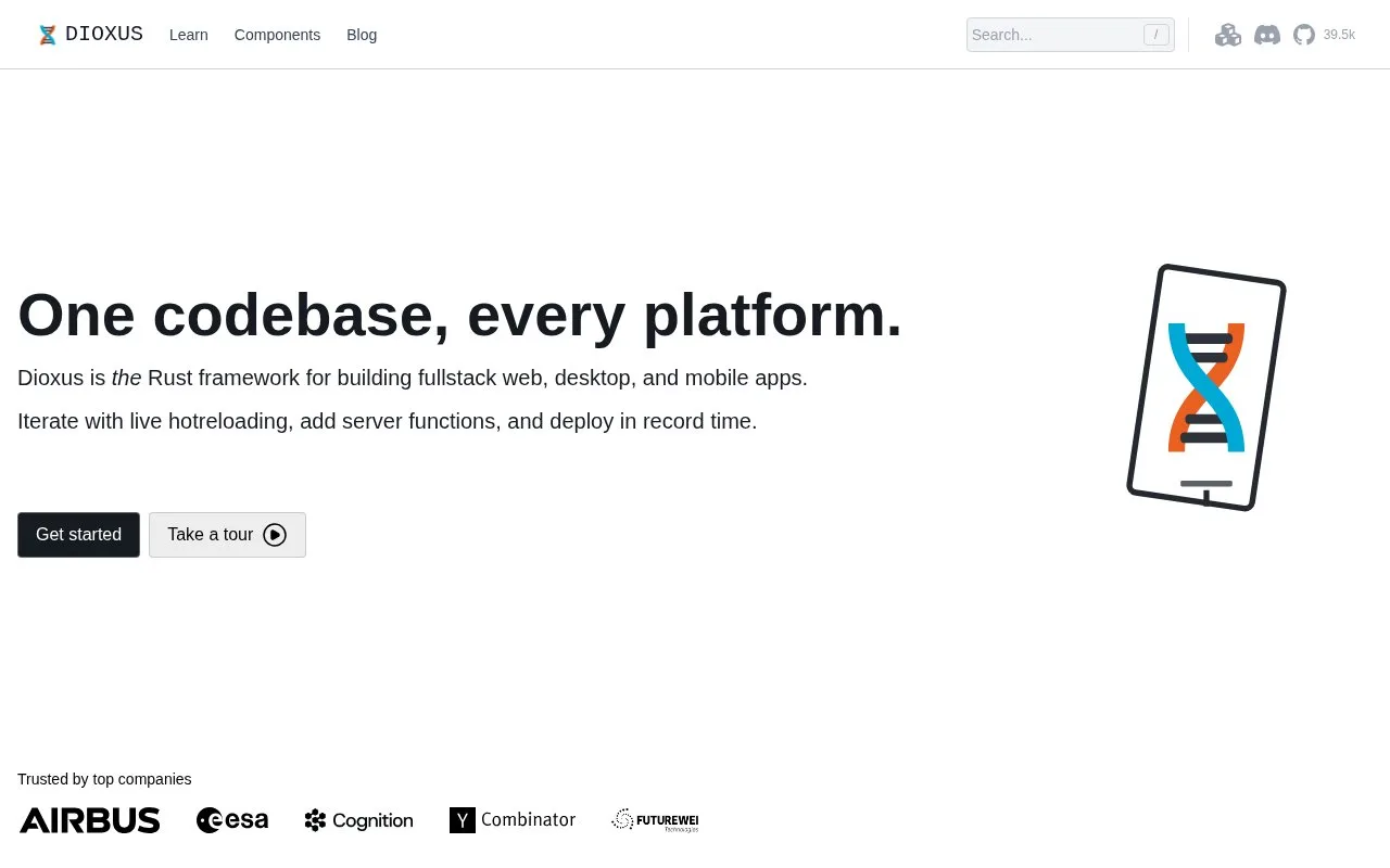 Screenshot of the Dioxus homepage