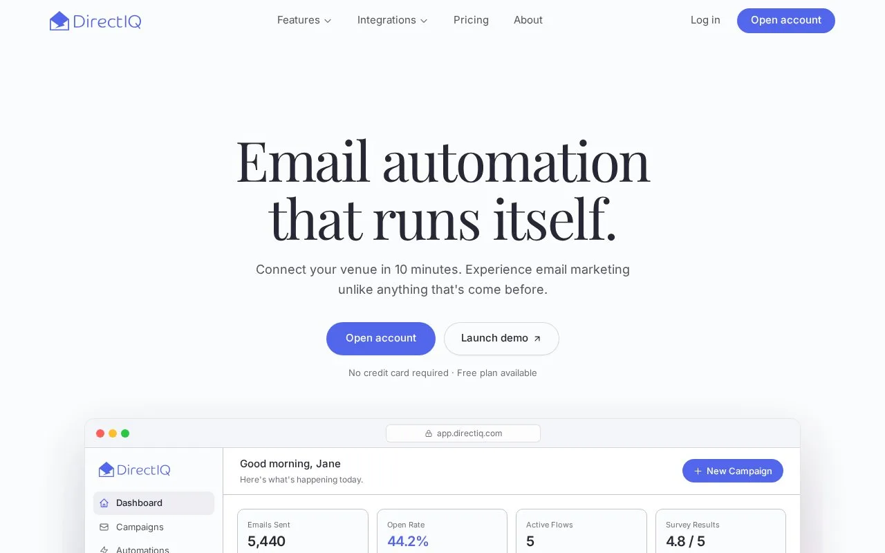 Screenshot of the DirectIQ homepage