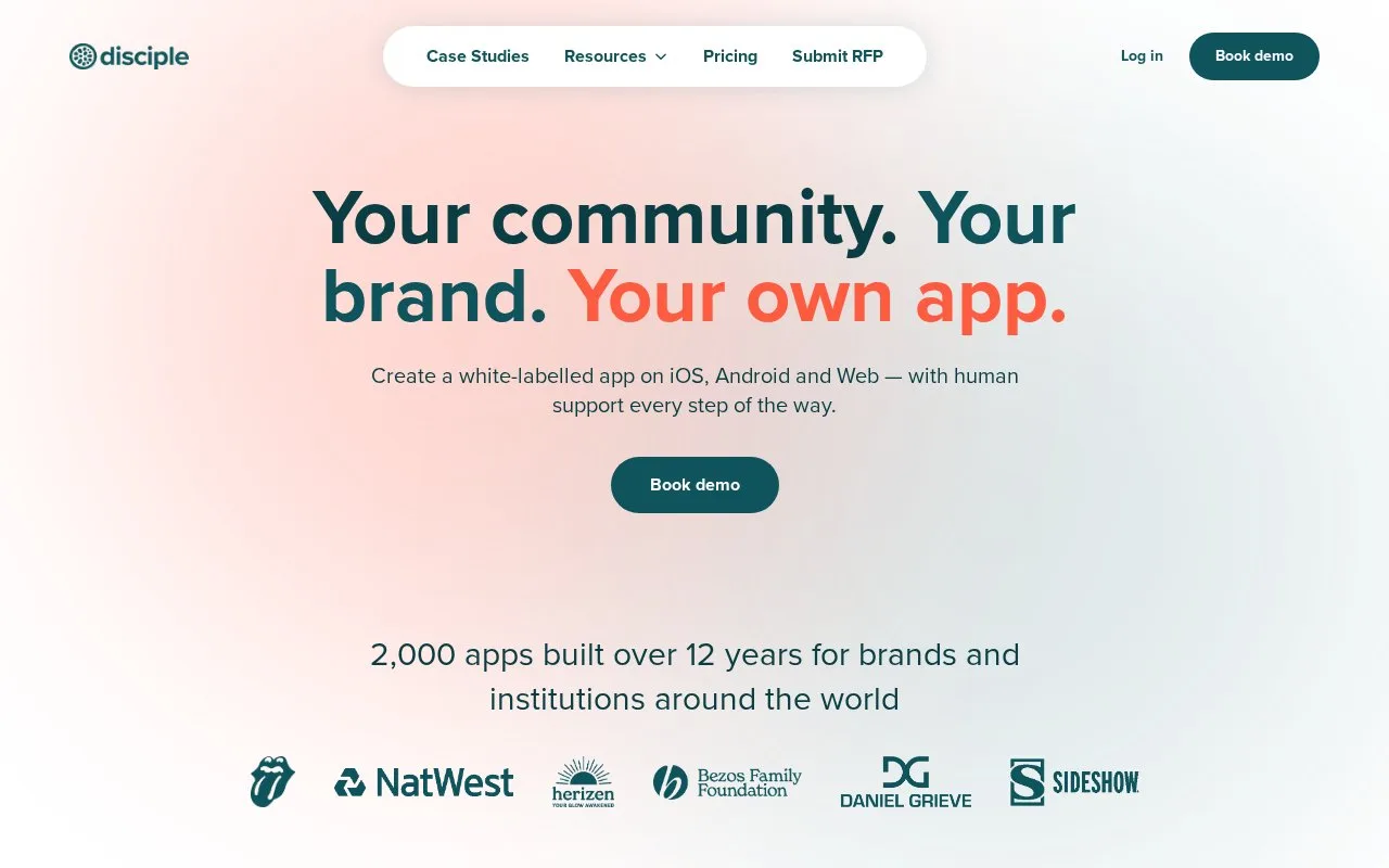 Screenshot of the Disciple homepage