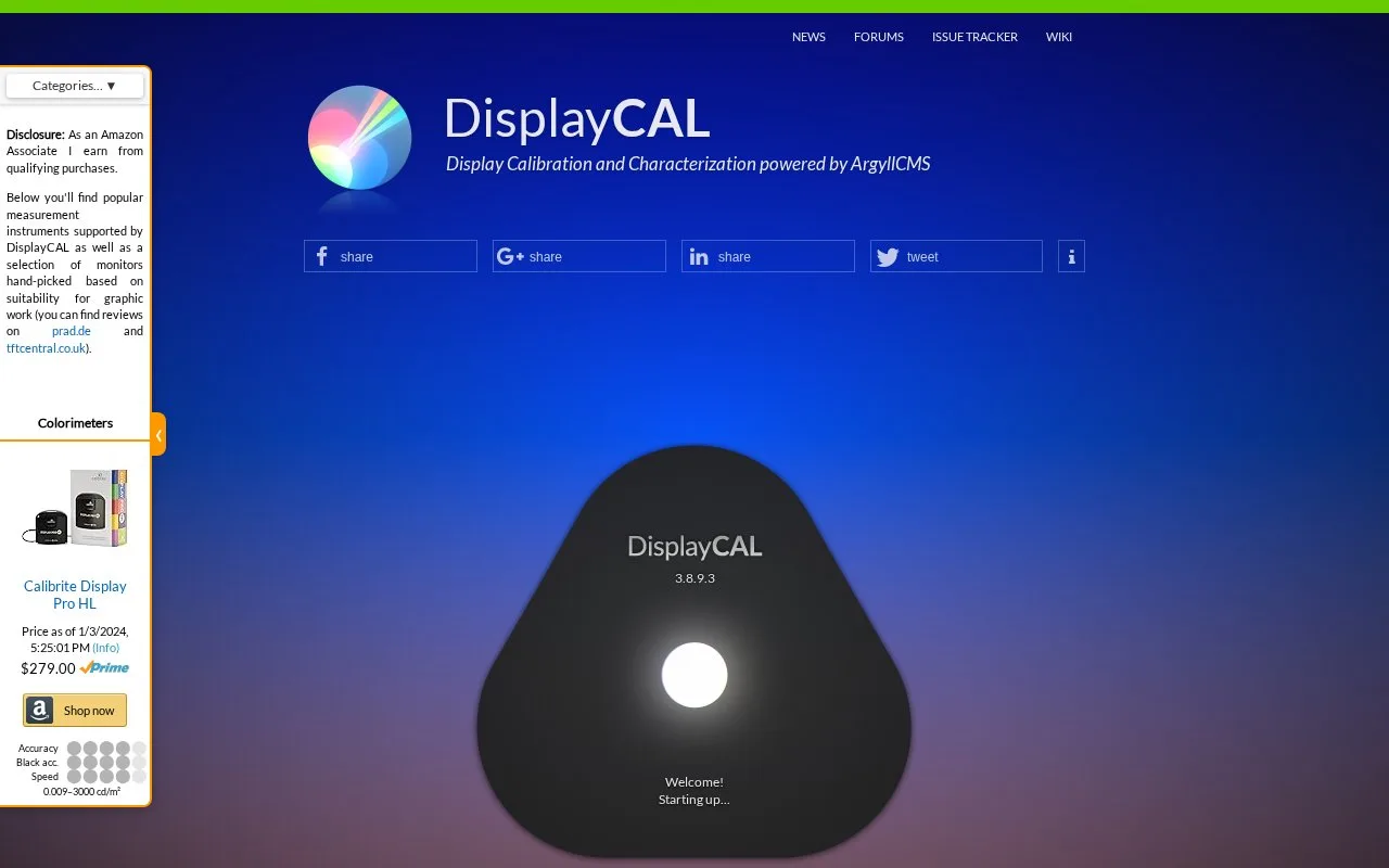 Screenshot of the DisplayCAL homepage
