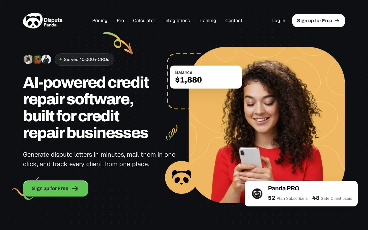 Screenshot of the Dispute Panda homepage
